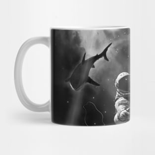 Floating with Sharks (black and grey) Mug